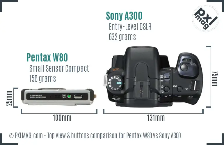 Pentax W80 vs Sony A300 top view buttons comparison