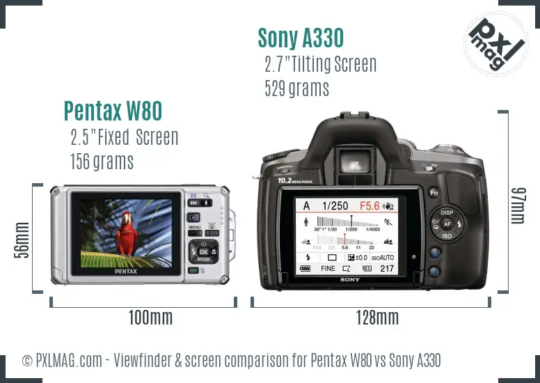 Pentax W80 vs Sony A330 Screen and Viewfinder comparison