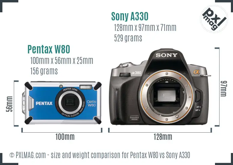 Pentax W80 vs Sony A330 size comparison