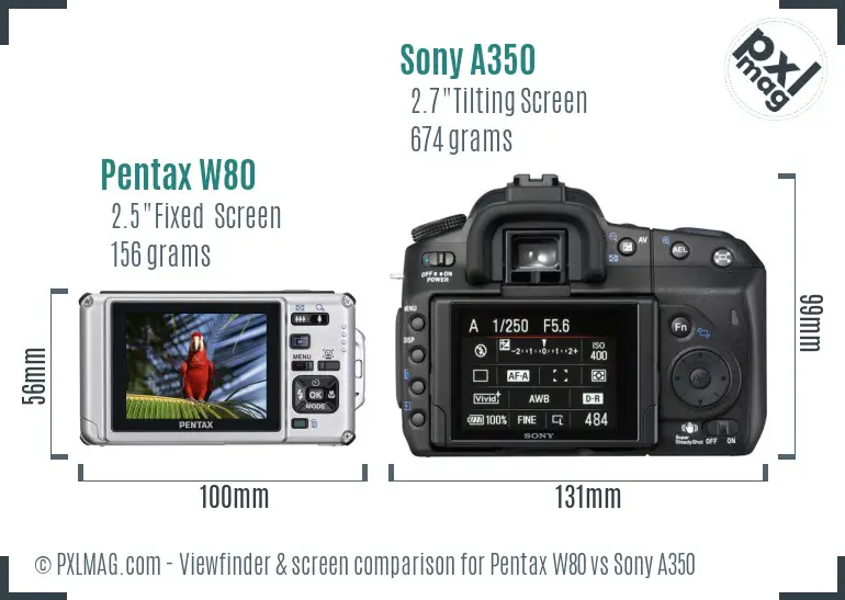 Pentax W80 vs Sony A350 Screen and Viewfinder comparison