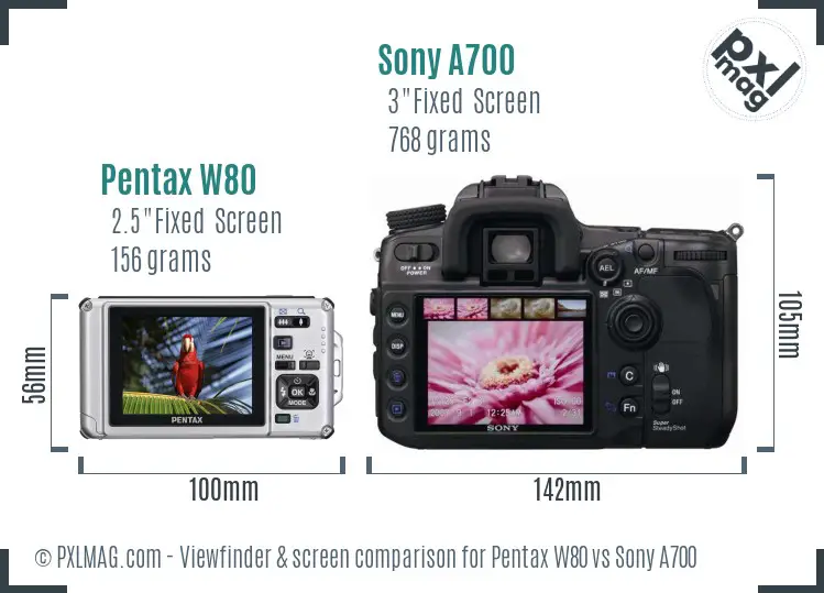 Pentax W80 vs Sony A700 Screen and Viewfinder comparison