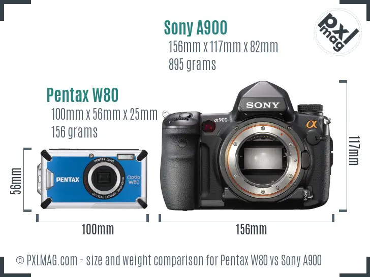 Pentax W80 vs Sony A900 size comparison