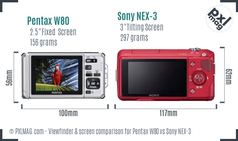 Pentax W80 vs Sony NEX-3 Screen and Viewfinder comparison