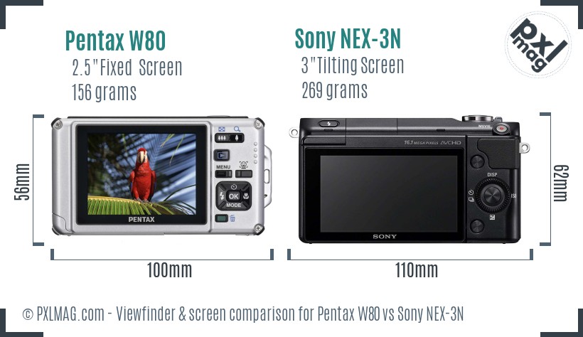 Pentax W80 vs Sony NEX-3N Screen and Viewfinder comparison