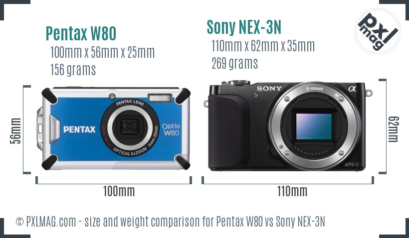 Pentax W80 vs Sony NEX-3N size comparison Pentax W80 vs Sony NEX-3N size comparison
