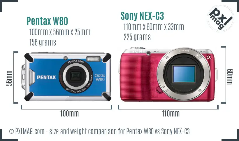 Pentax W80 vs Sony NEX-C3 size comparison Pentax W80 vs Sony NEX-C3 size comparison