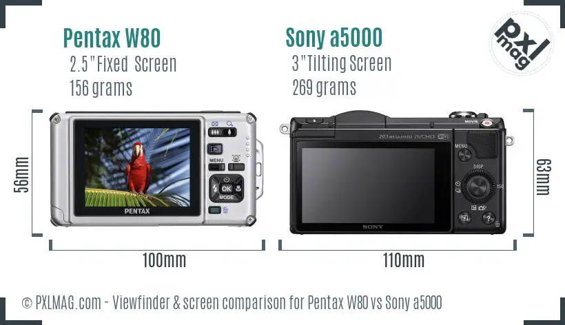 Pentax W80 vs Sony a5000 Screen and Viewfinder comparison