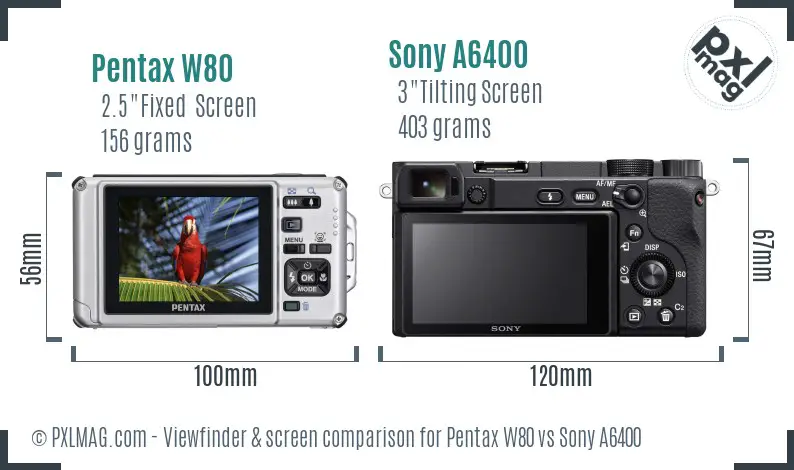 Pentax W80 vs Sony A6400 Screen and Viewfinder comparison