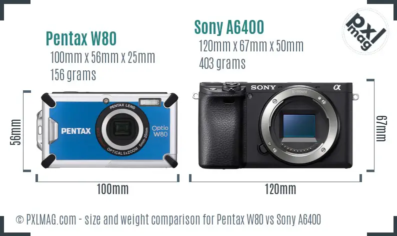 Pentax W80 vs Sony A6400 size comparison Pentax W80 vs Sony A6400 size comparison