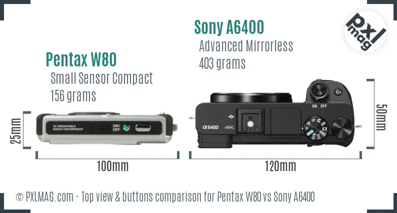 Pentax W80 vs Sony A6400 top view buttons comparison