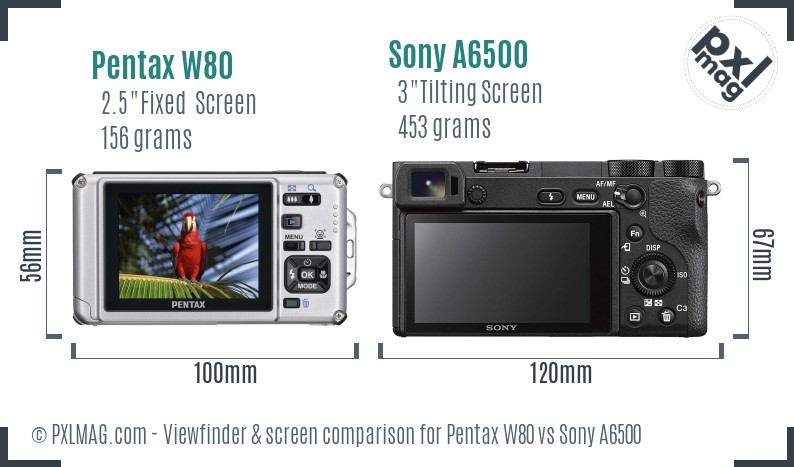 Pentax W80 vs Sony A6500 Screen and Viewfinder comparison