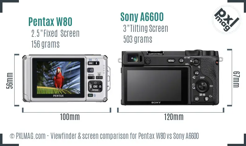 Pentax W80 vs Sony A6600 Screen and Viewfinder comparison