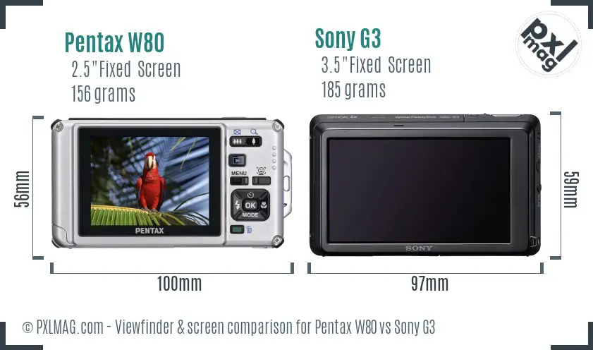 Pentax W80 vs Sony G3 Screen and Viewfinder comparison