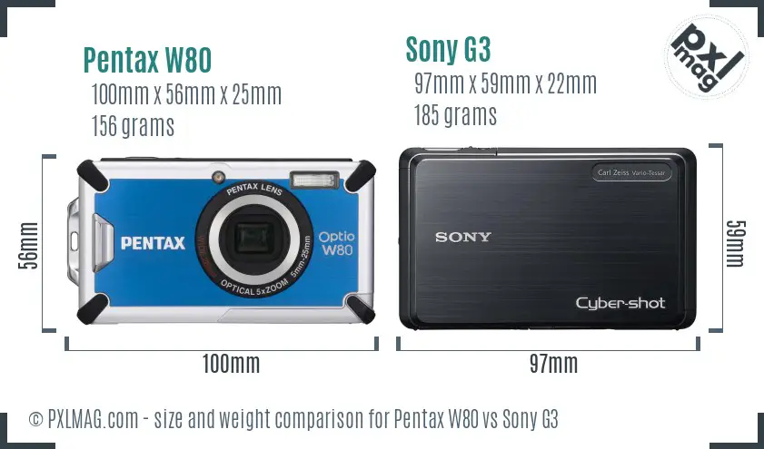 Pentax W80 vs Sony G3 size comparison