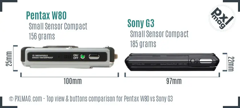 Pentax W80 vs Sony G3 top view buttons comparison