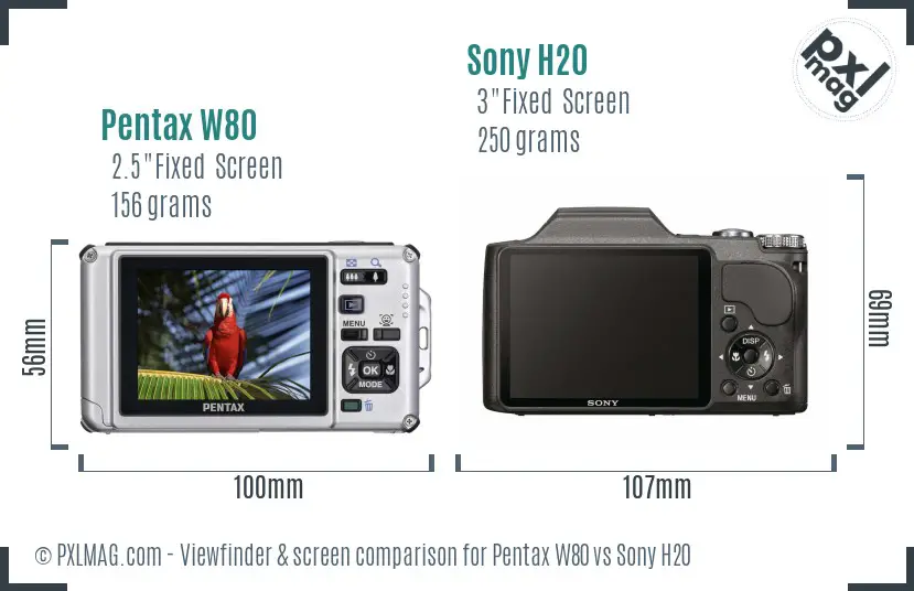 Pentax W80 vs Sony H20 Screen and Viewfinder comparison