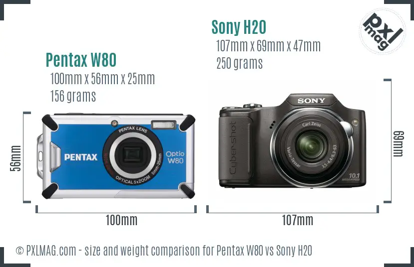 Pentax W80 vs Sony H20 size comparison