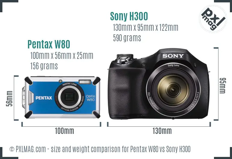 Pentax W80 vs Sony H300 size comparison