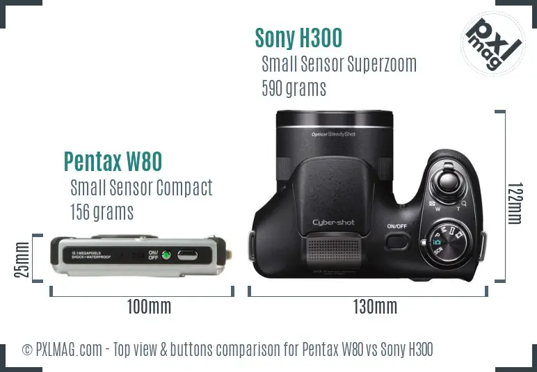 Pentax W80 vs Sony H300 top view buttons comparison