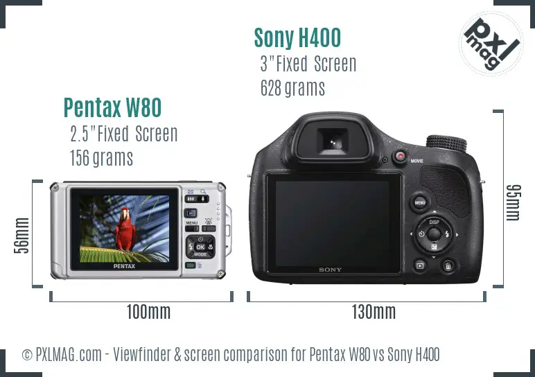 Pentax W80 vs Sony H400 Screen and Viewfinder comparison