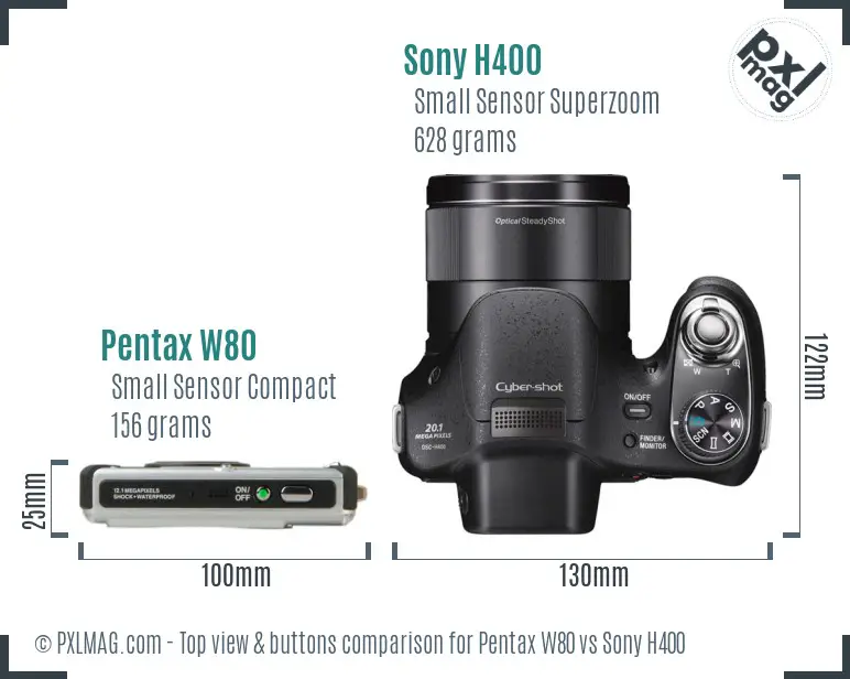 Pentax W80 vs Sony H400 top view buttons comparison