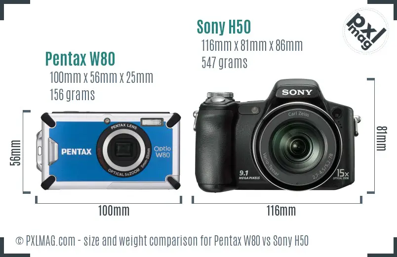 Pentax W80 vs Sony H50 size comparison