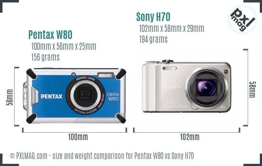Pentax W80 vs Sony H70 size comparison