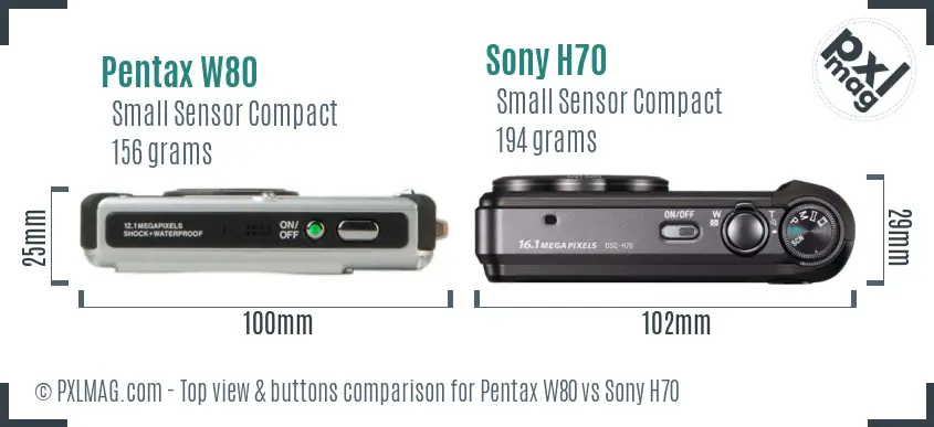 Pentax W80 vs Sony H70 top view buttons comparison