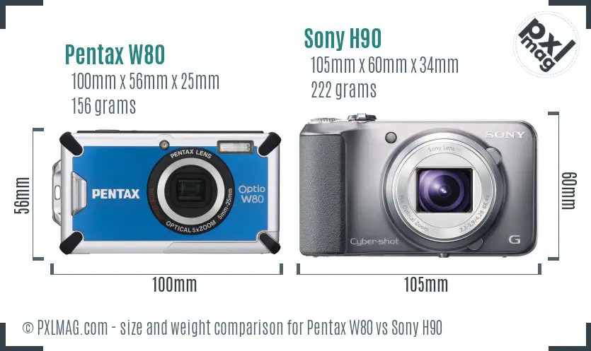 Pentax W80 vs Sony H90 size comparison Pentax W80 vs Sony H90 size comparison