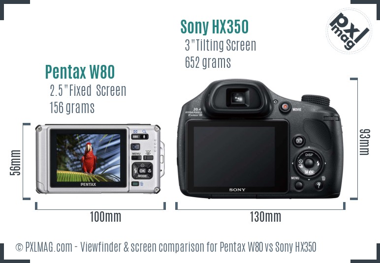 Pentax W80 vs Sony HX350 Screen and Viewfinder comparison