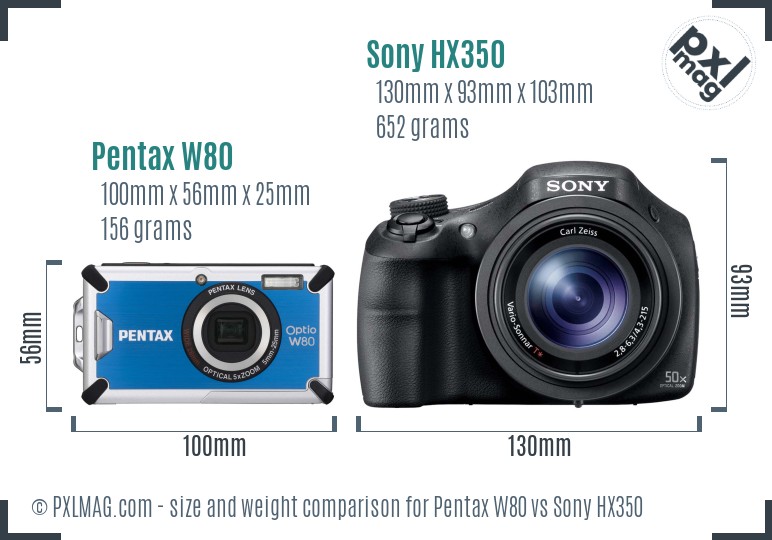 Pentax W80 vs Sony HX350 size comparison