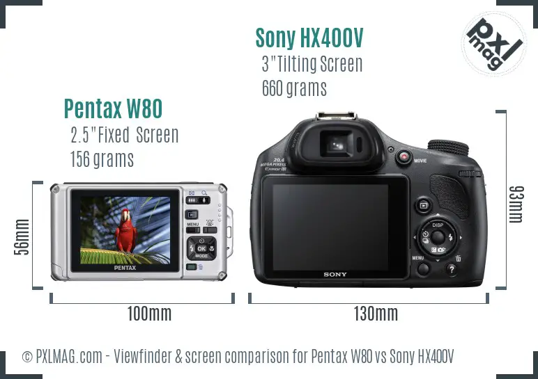 Pentax W80 vs Sony HX400V Screen and Viewfinder comparison