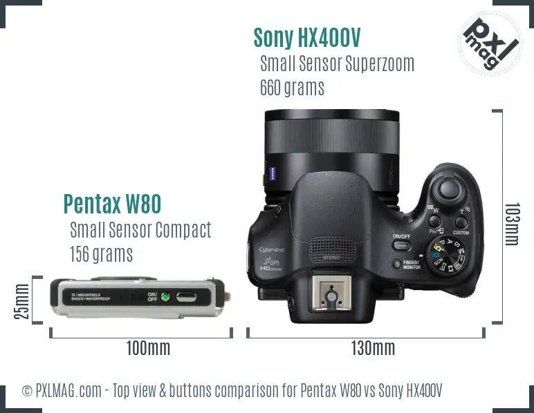 Pentax W80 vs Sony HX400V top view buttons comparison