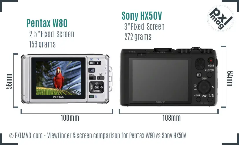 Pentax W80 vs Sony HX50V Screen and Viewfinder comparison Pentax W80 vs Sony HX50V Screen and Viewfinder comparison