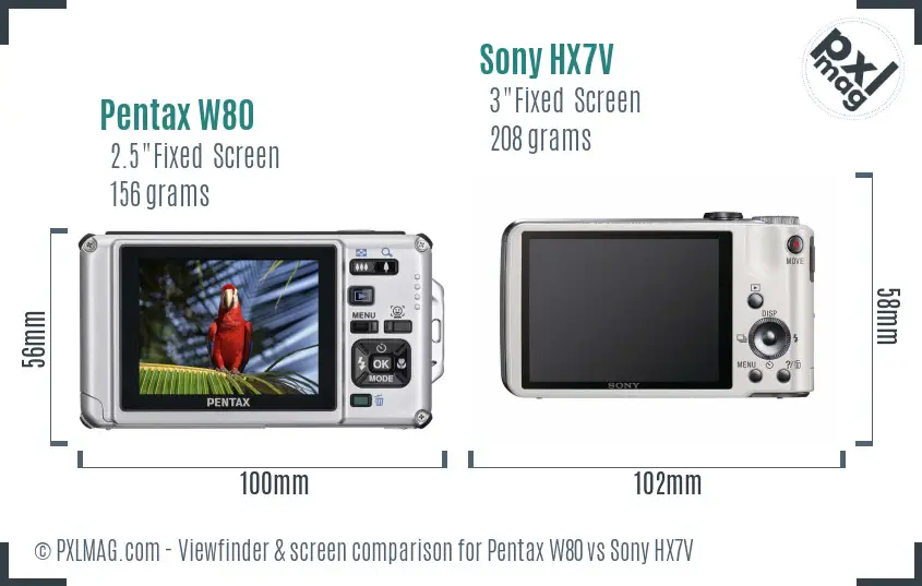 Pentax W80 vs Sony HX7V Screen and Viewfinder comparison