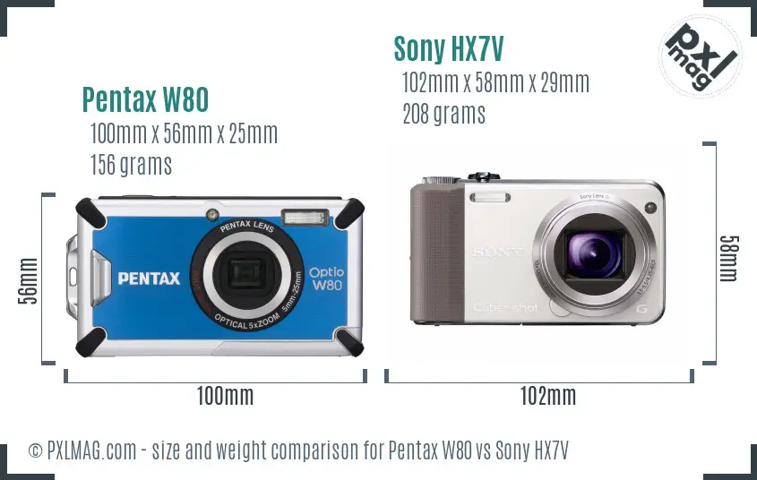 Pentax W80 vs Sony HX7V size comparison