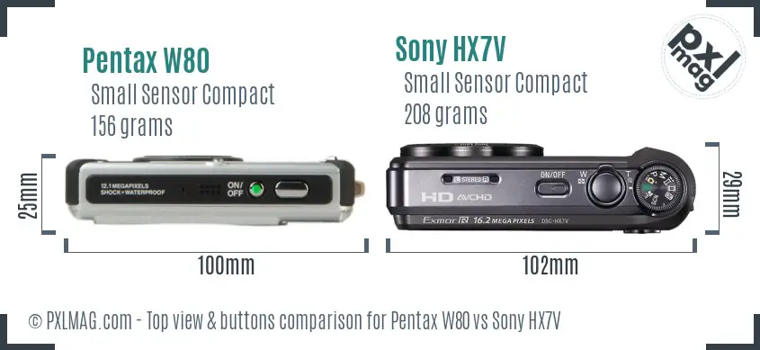 Pentax W80 vs Sony HX7V top view buttons comparison