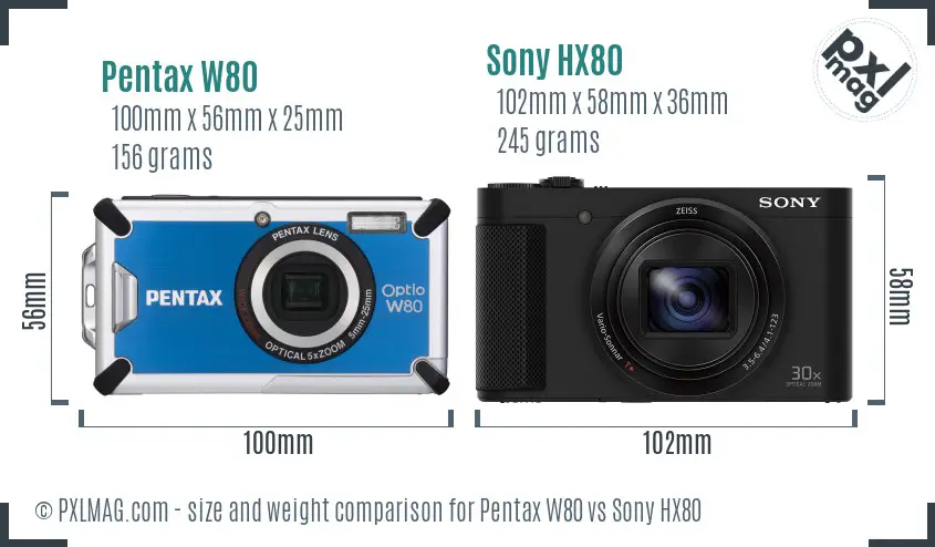 Pentax W80 vs Sony HX80 size comparison