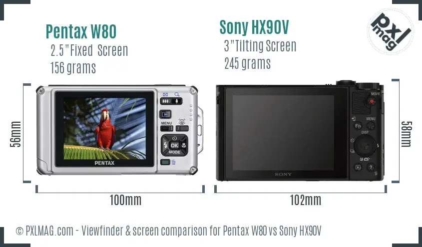 Pentax W80 vs Sony HX90V Screen and Viewfinder comparison