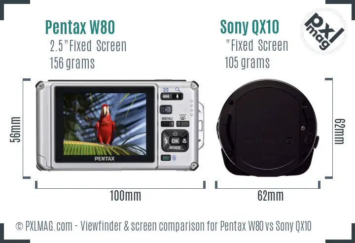 Pentax W80 vs Sony QX10 Screen and Viewfinder comparison