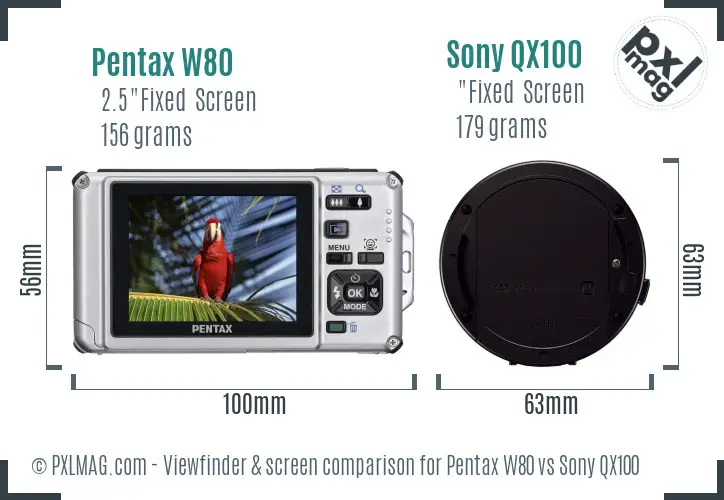 Pentax W80 vs Sony QX100 Screen and Viewfinder comparison