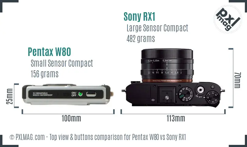 Pentax W80 vs Sony RX1 top view buttons comparison