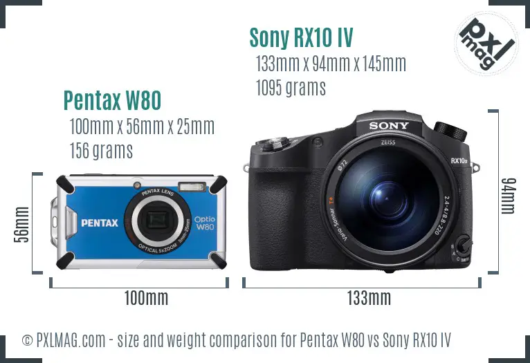 Pentax W80 vs Sony RX10 IV size comparison
