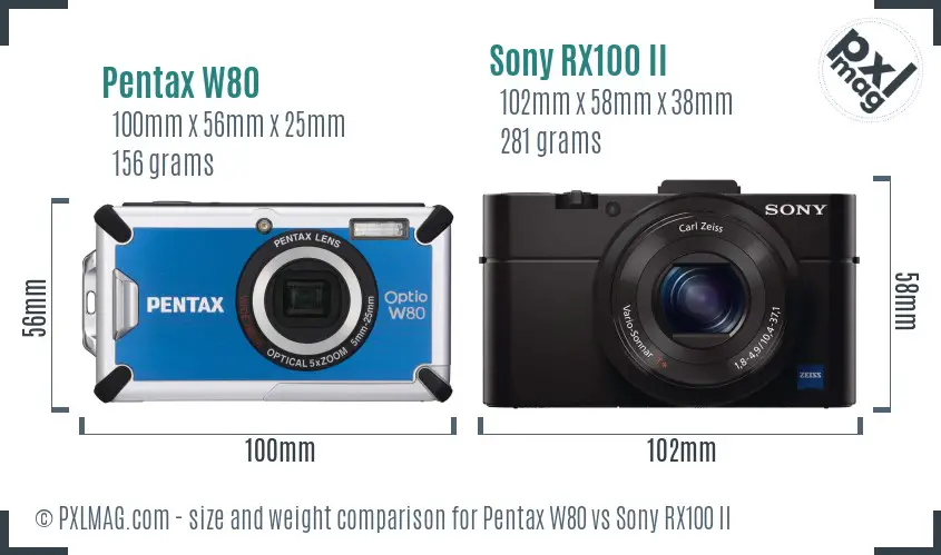 Pentax W80 vs Sony RX100 II size comparison Pentax W80 vs Sony RX100 II size comparison