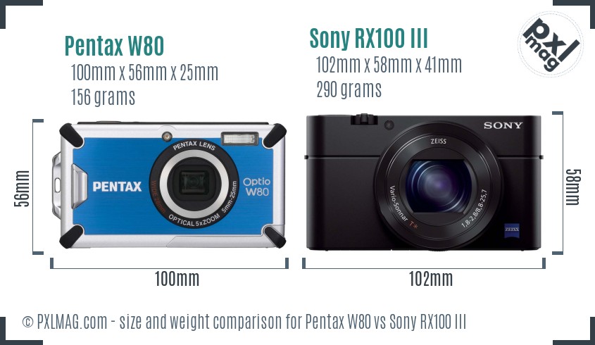 Pentax W80 vs Sony RX100 III size comparison Pentax W80 vs Sony RX100 III size comparison