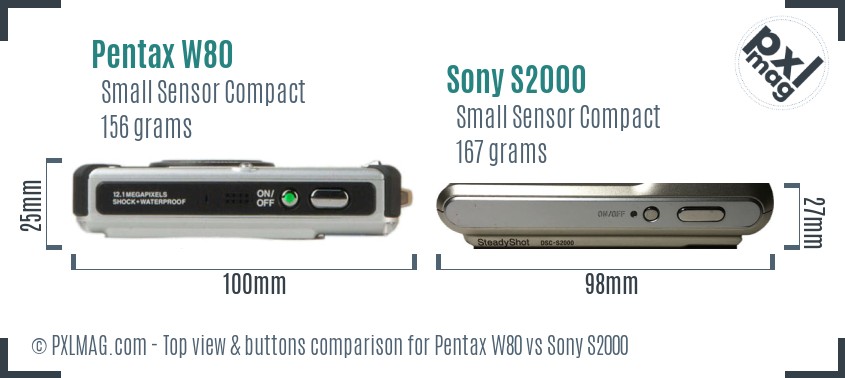 Pentax W80 vs Sony S2000 top view buttons comparison