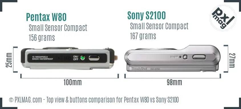 Pentax W80 vs Sony S2100 top view buttons comparison