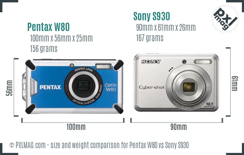 Pentax W80 vs Sony S930 size comparison Pentax W80 vs Sony S930 size comparison