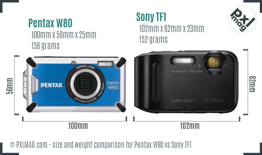 Pentax W80 vs Sony TF1 size comparison