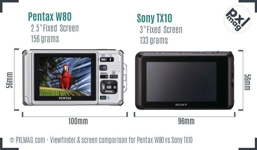 Pentax W80 vs Sony TX10 Screen and Viewfinder comparison